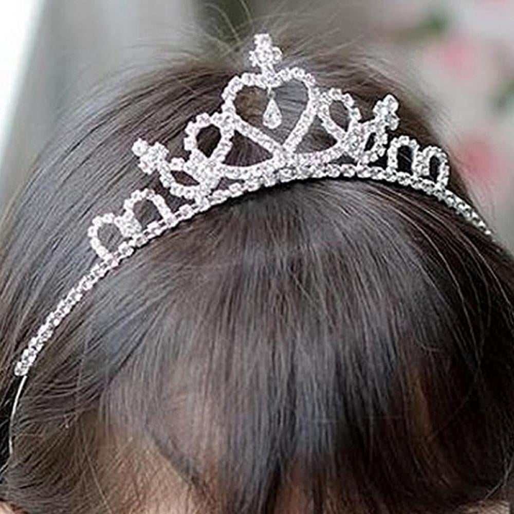 Princess Girls Rhinestone Crystal Wedding Crown Headband Tiara Hair Band S 
