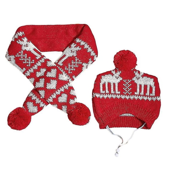 Gorro y bufanda de punto para disfraz de perro navideño, accesorios bonitos para disfraz de mascota, ropa cálida de invierno para gato