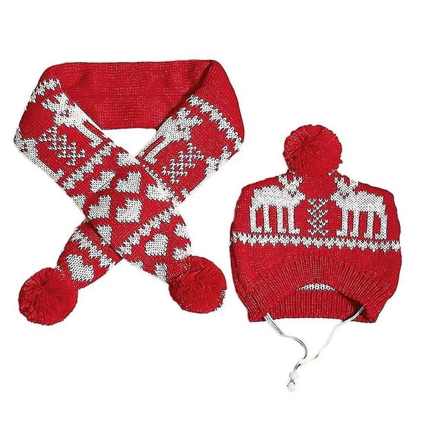 Gorro y bufanda de punto para disfraz de perro navideño, accesorios bonitos para disfraz de mascota, ropa cálida de invierno para gato