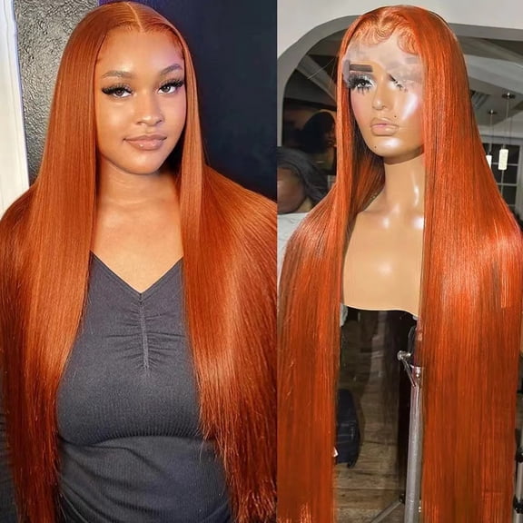 Front lace wig orange straight hair human hair wigs straight head cover