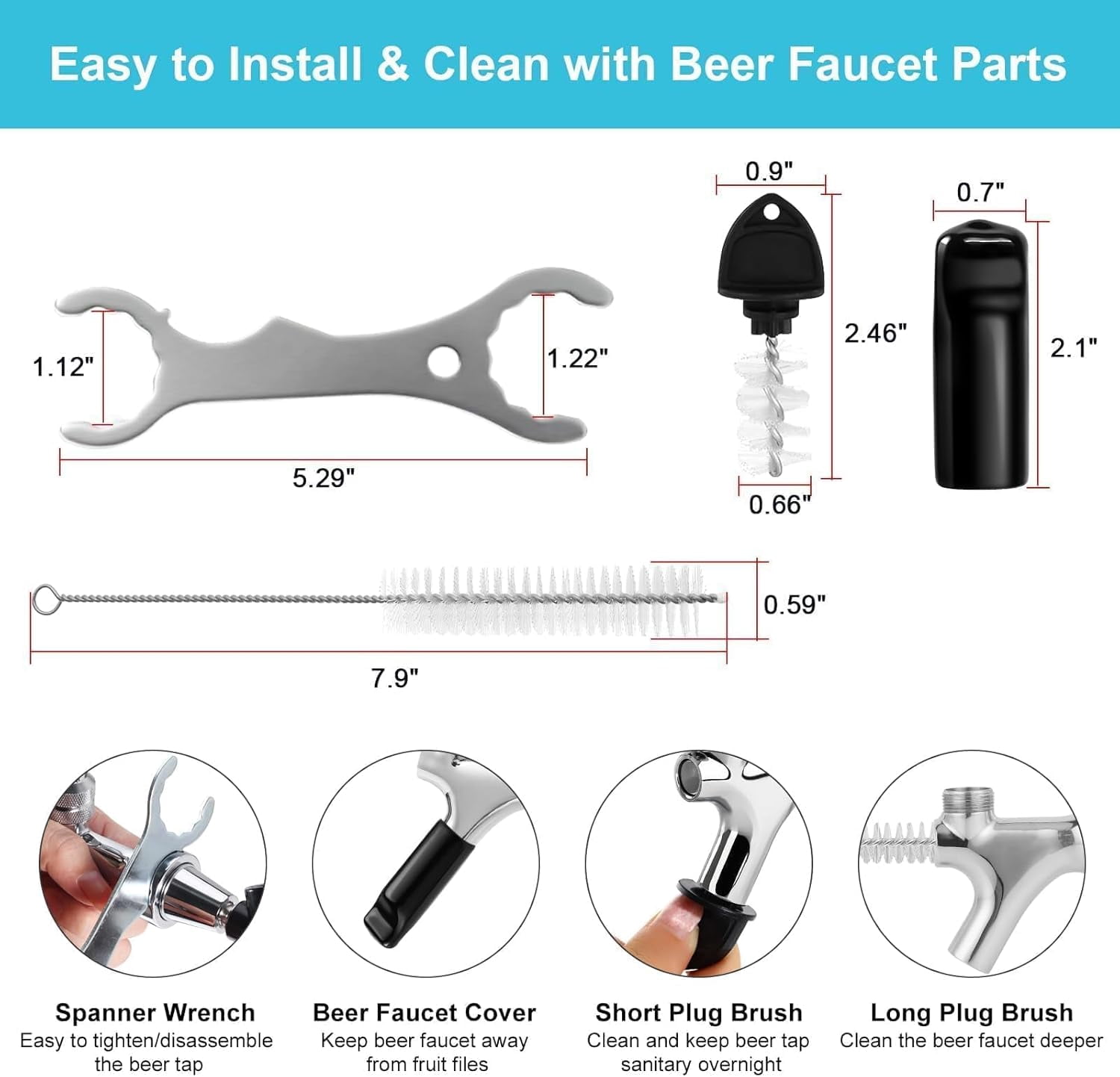 Ball Lock Beer Faucet Picnic Tap, Stainless Steel Core Self-Closing Keg Tap Chrome-Plated Brass with Quick Disconnect Party Corny