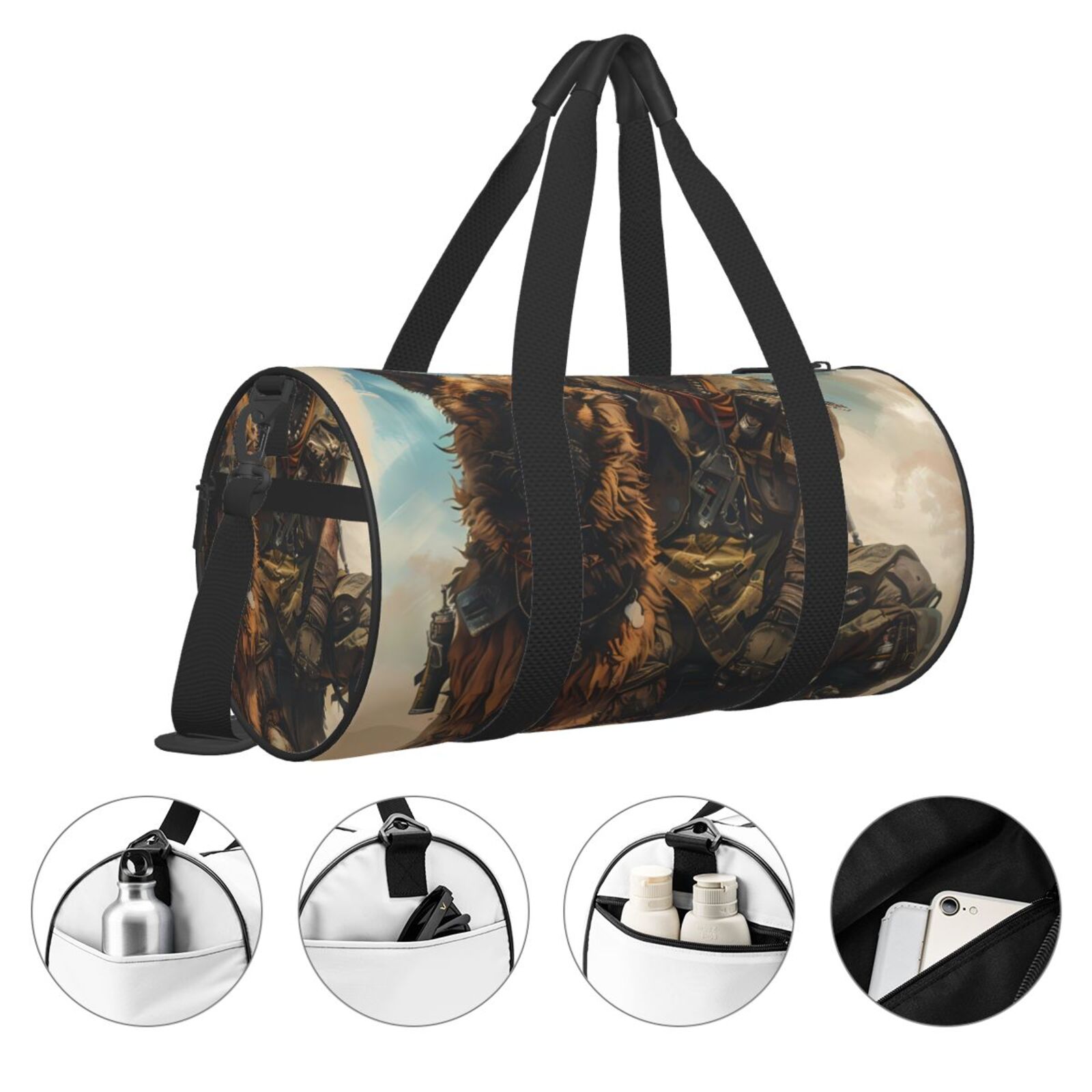 Vsdgher desert Man Shepherd Dog 45L Foldable Duffel Bag, Sports Gym Bag,Overnight Bag, Portable Weekender Bag for Airplanes