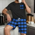 thumbnail image 2 of Lounge Sets for Men Crew Neck Short Sleeve Pullover Blouse Shorts Sets Men Plaid Casual Home Sleepwear Indoor Loungewear with Pockets, 2 of 7