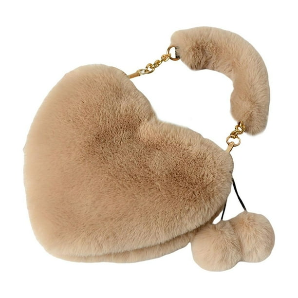 Bolso de mano de piel sintética con asa superior, suave, informal, con forma de corazón, para mujer Caqui