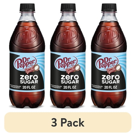 (3 pack) Dr Pepper Zero Sugar Creamy Coconut Soda Pop, 20 fl oz, Bottle