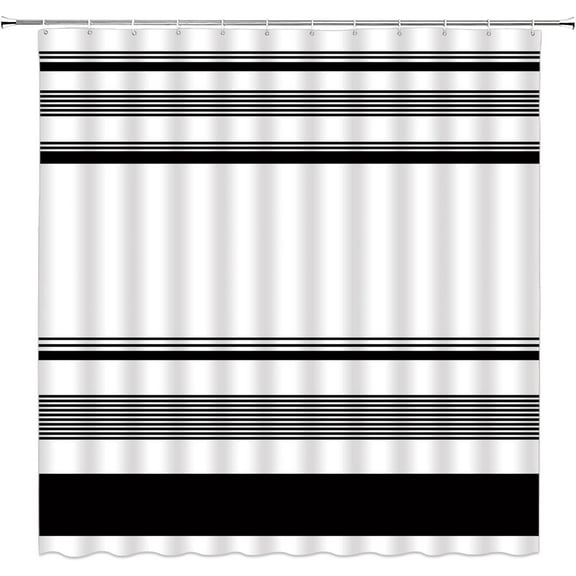 Striped Shower Curtain Black and White Stripes Modern Simple Boho Fabric Bathroom Curtains Decor Set with Hook 36"W x 72"L (Pack of 1)