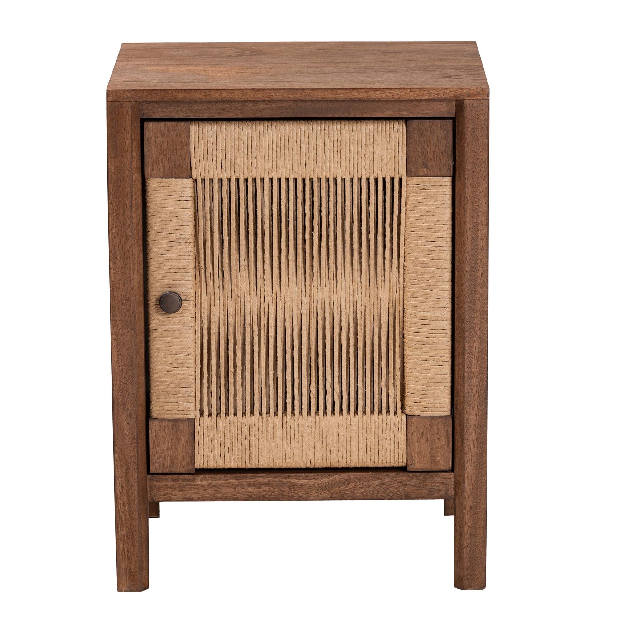 bali & pari Holitz Bayur Wood BOHO Nightstand, 1-Door, Walnut Brown