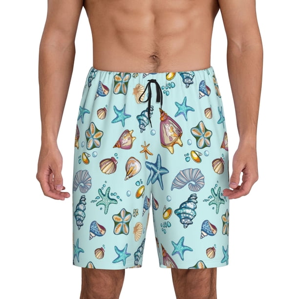 Balery Sea Shells 2 Pantalones cortos de pijama de punto de algodón para hombre con cinturilla y bolsillos-Small