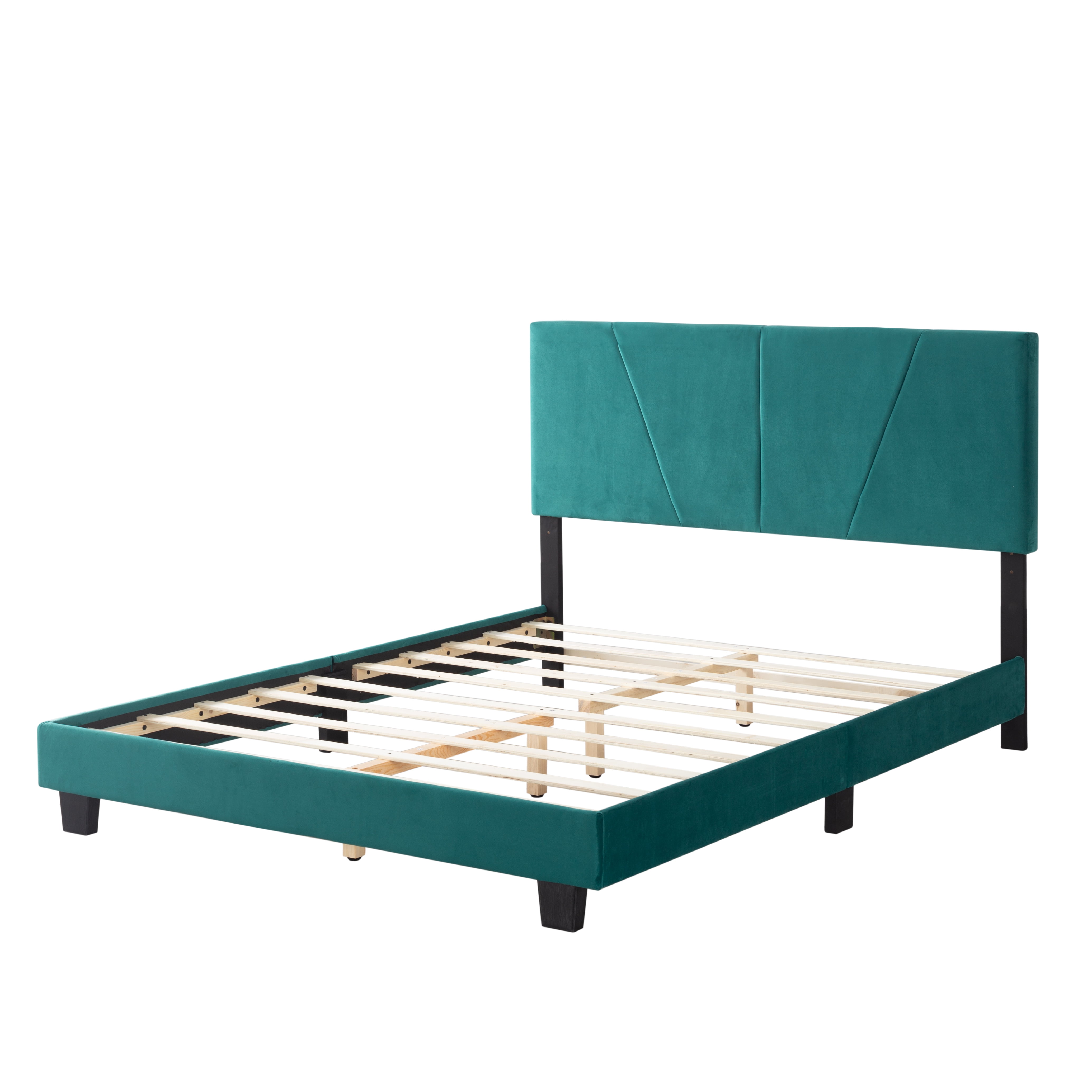 BRGMAUS Queen Bed Frame, with Headboard, , Heavy Duty Feet, Easy Assembly, Linen/Velvet Upholstered Bed Frame with Wood Slats Support, Queen Bed Frame (Green)