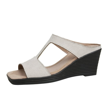 

KI-8jcuD Women S Platform Fisherman Sandals Ladies Fashion Solid Color Suede Square Open Toe Wedge Heel Thick Sole Sandals Womens High Heels Platform Beige8.5