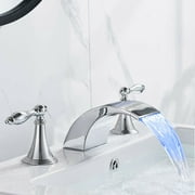 Senlesen Chrome LED Waterfall Basin Sink Faucet 8'' Widespread Mixer Tap