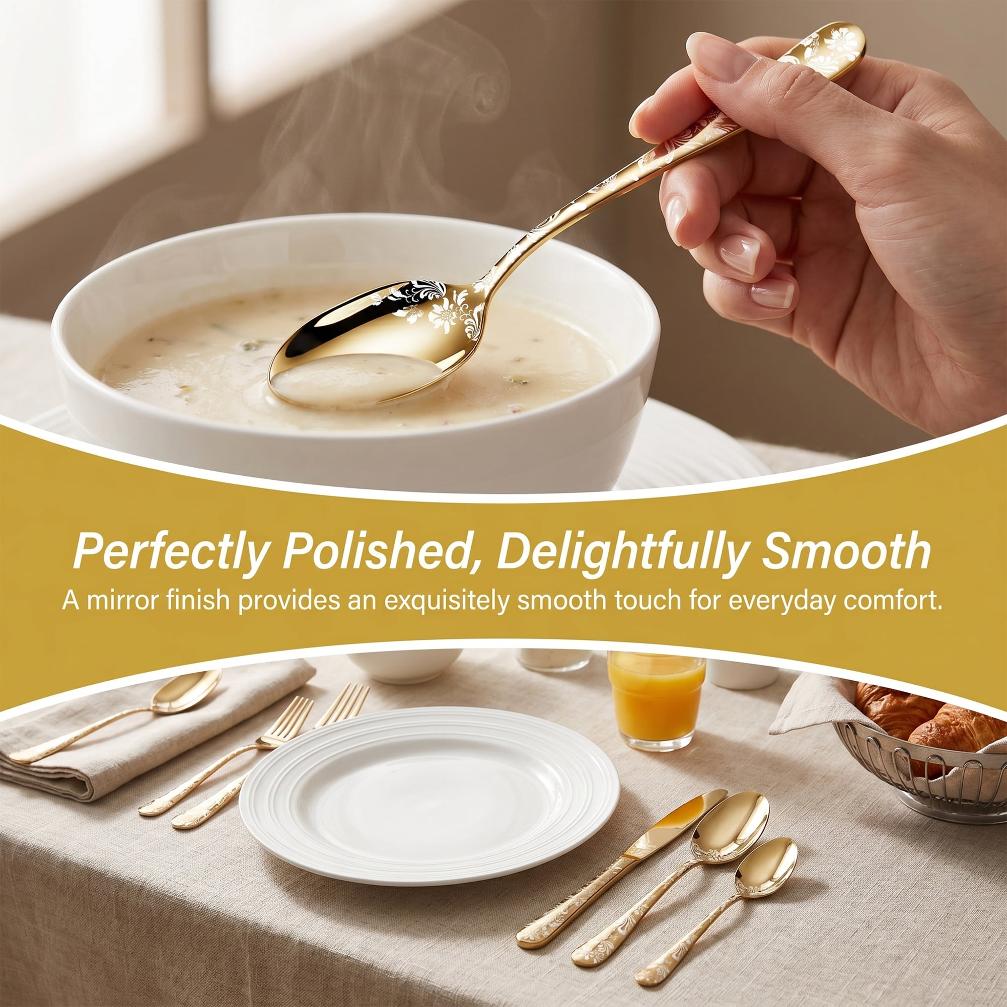Unique Bargains 5 Pieces Stainless Steel Silverware Set Flatware Set Gold B