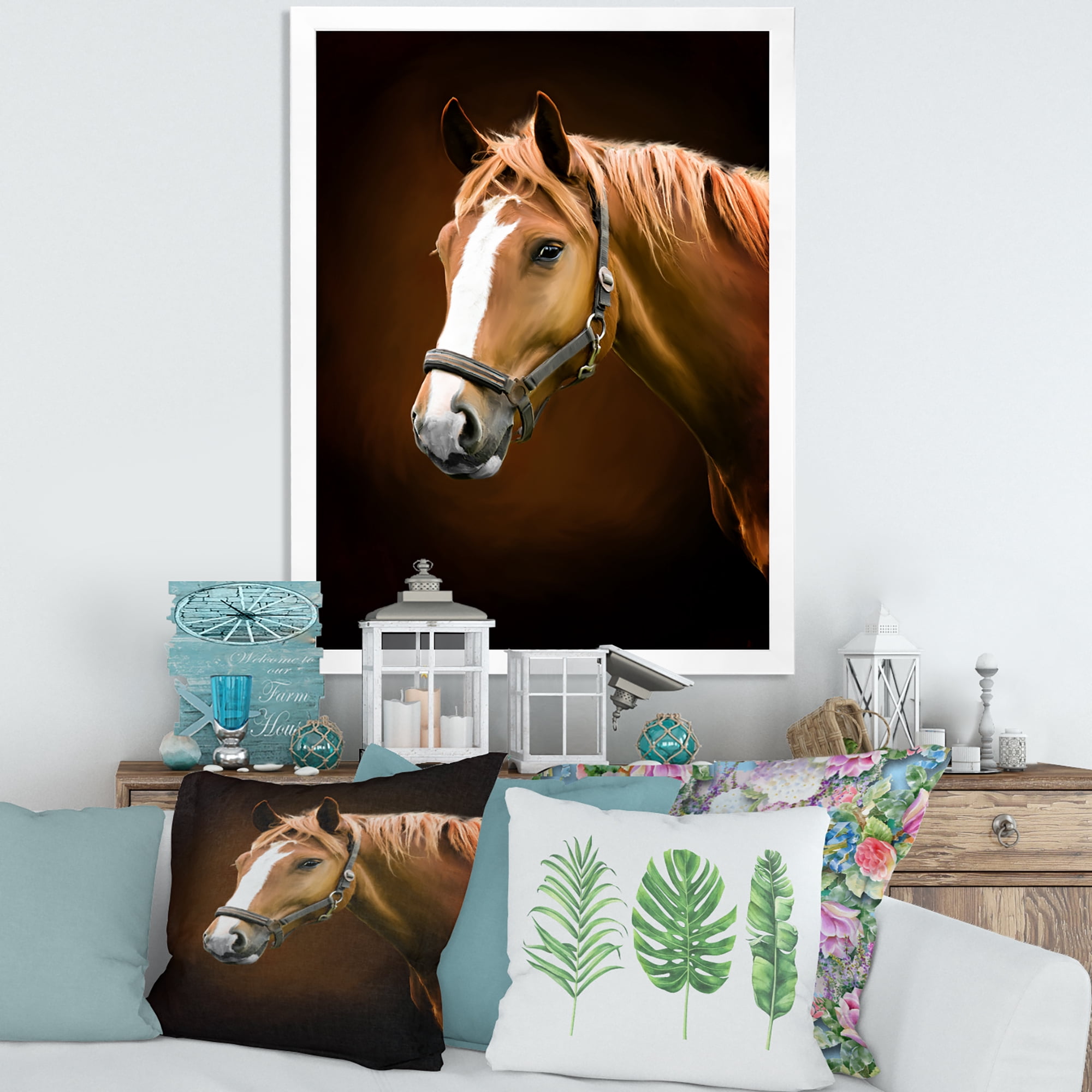 Designart 'Brown Horse With White Nose Portrait' Farmhouse Framed Art Print