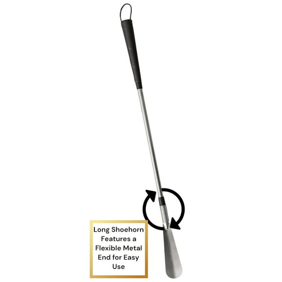 Essential Medical Supply Long Handle 24in Metal Shoehorn with Spring Flex End for Easy Use