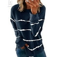 thumbnail image 3 of Gustave Women Casual Stripe Print T Shirt Long Sleeve Crew Neck Blouse Loose Tunic Sweatshirt Side Split Pullover Tops (Navy Blue, L), 3 of 6