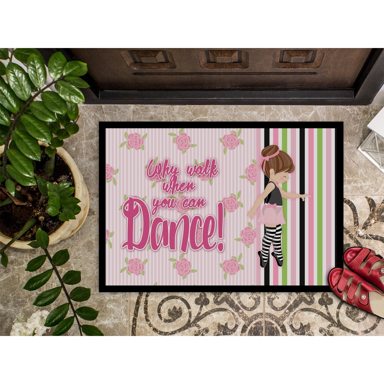 Ballet Dance Stripes Brunette Door Mat