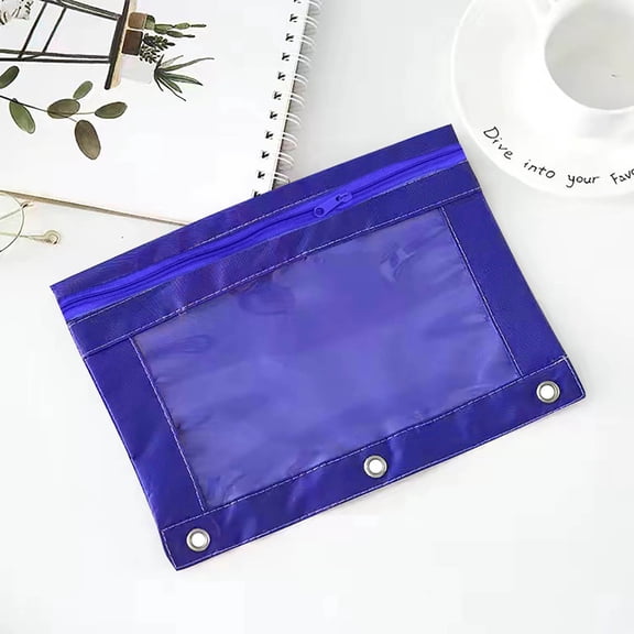 HOZADOIE Pencil Pouch for 3 Ring Binder Three-hole Pencil Case Zipper Transparent PVC Document Storage Bag Detachable Folder Large Capacity Pencil Case