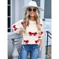 thumbnail image 3 of Women'S Sweater 2025 Fall - Long Sleeve Crewneck Tops Knit Oversized Pullover Casual Print Jumper Red S, 3 of 8