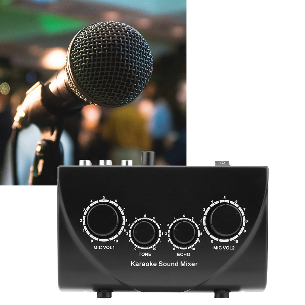 Karaoke Sound Mixer Portable Sound Mixer Professional Audio System Karaoke Dual Mic Inputs Audio Sound Mixer Black (US)