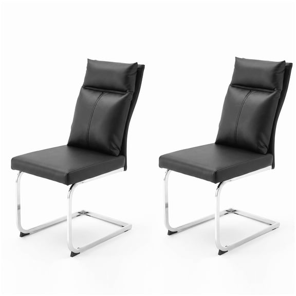 2-Pack Modern Kitchen Dining Chairs, Black PU Leather Upholstered Chairs with Thick Cushion & Chrome Legs, Sturdy Side Chairs for Dining Table