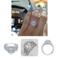 thumbnail image 1 of Shiny Bright Luster Copper Women Ring Hollow Embossed Flower Pattern Cubic Zirconia Ring Jewelry Accessories, 1 of 9