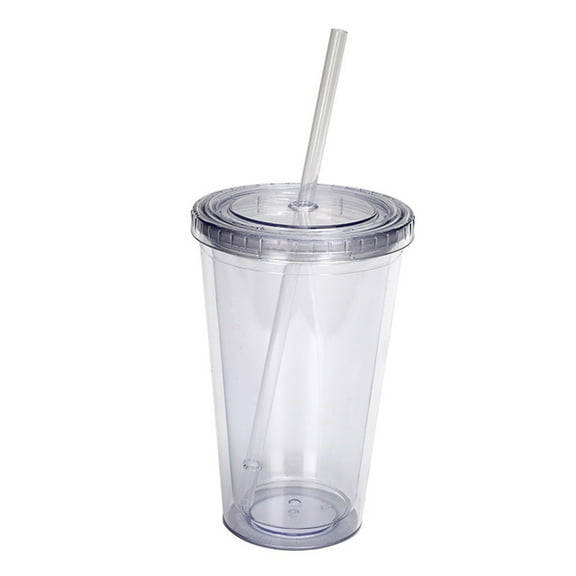 Clear Acrylic Tumbler with Lid and Straw, 16 oz, Double Wall Insulated, Reusable Cup for Cold Drinks, BPA-Free