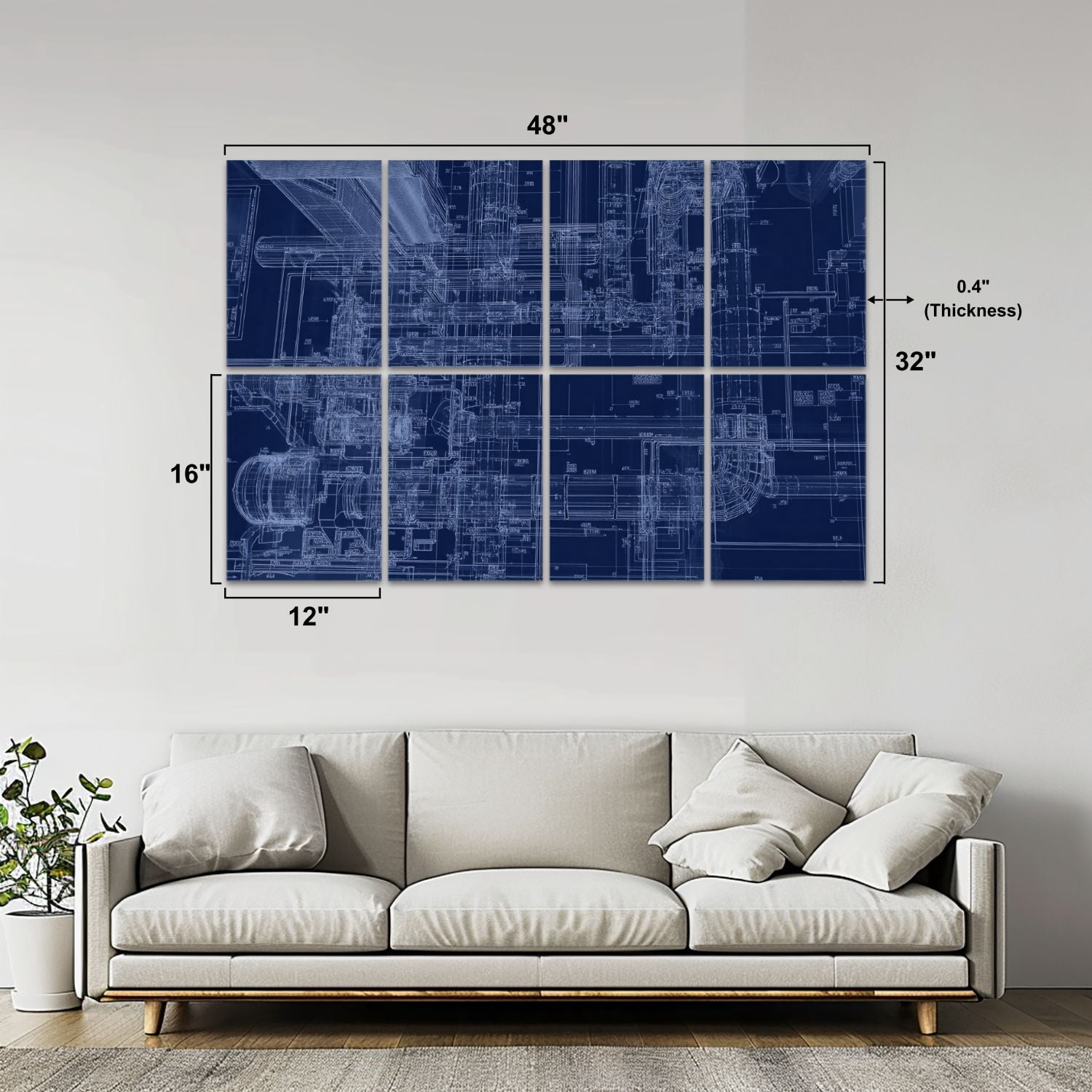 8 Pack Art Acoustic Panels Sound Absorbing Blueprint Decorative Soundproof Wall Panels Self Adhesive for Nursery Game Room Bedroom 48"x32"