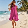 thumbnail image 4 of Women's Sleeveless Half Zip Casual Loose Mini Dress with Stand Collar and Ruffle Hem, 4 of 8