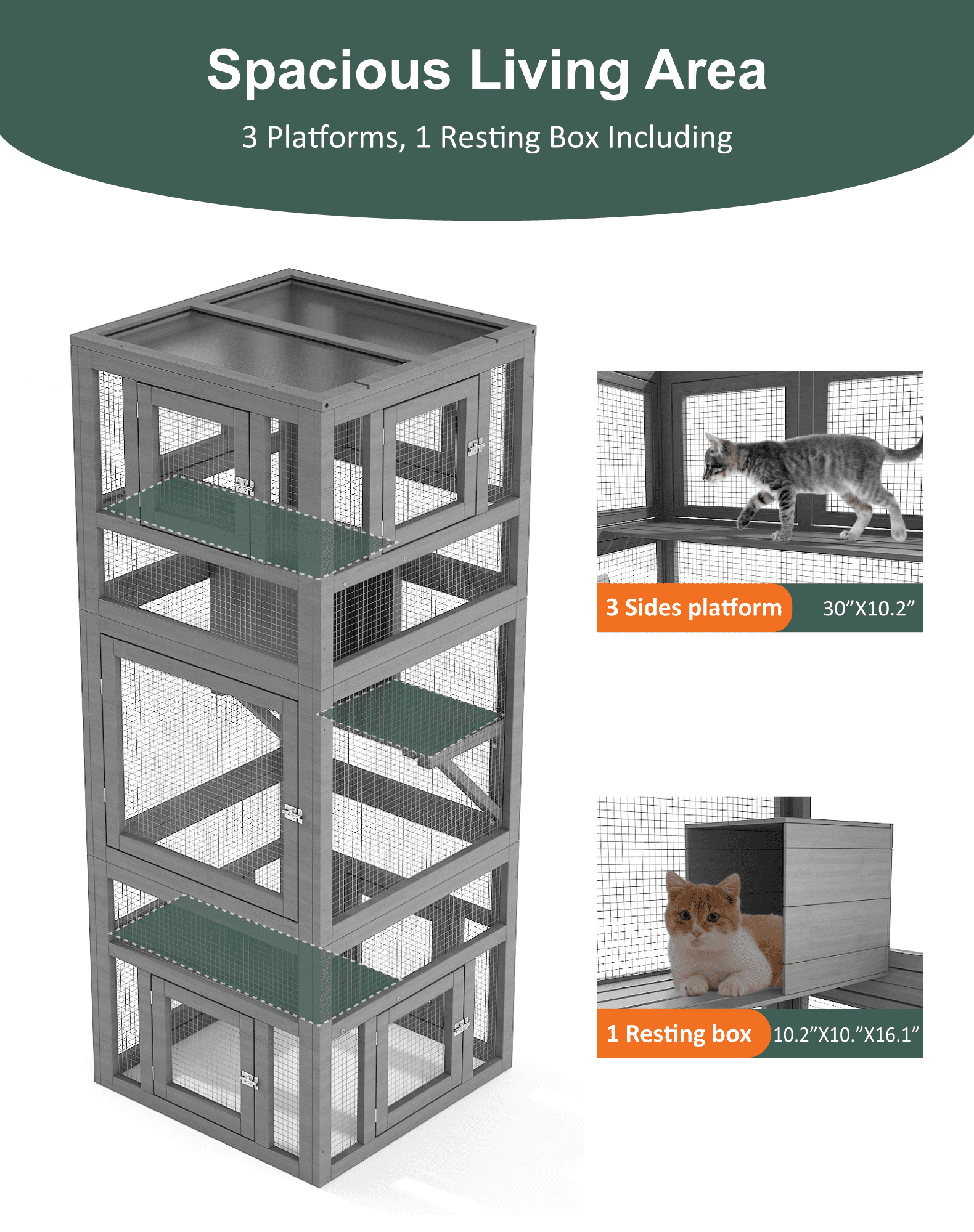 TIMHAKA Catio Outdoor Cat Enclosure, 3 Tiers Cat Enclosure w/ Platform, Resting Box & 8 Removable Door can Connect w/ Cats Tunnel, DIY Wood Cats Cage