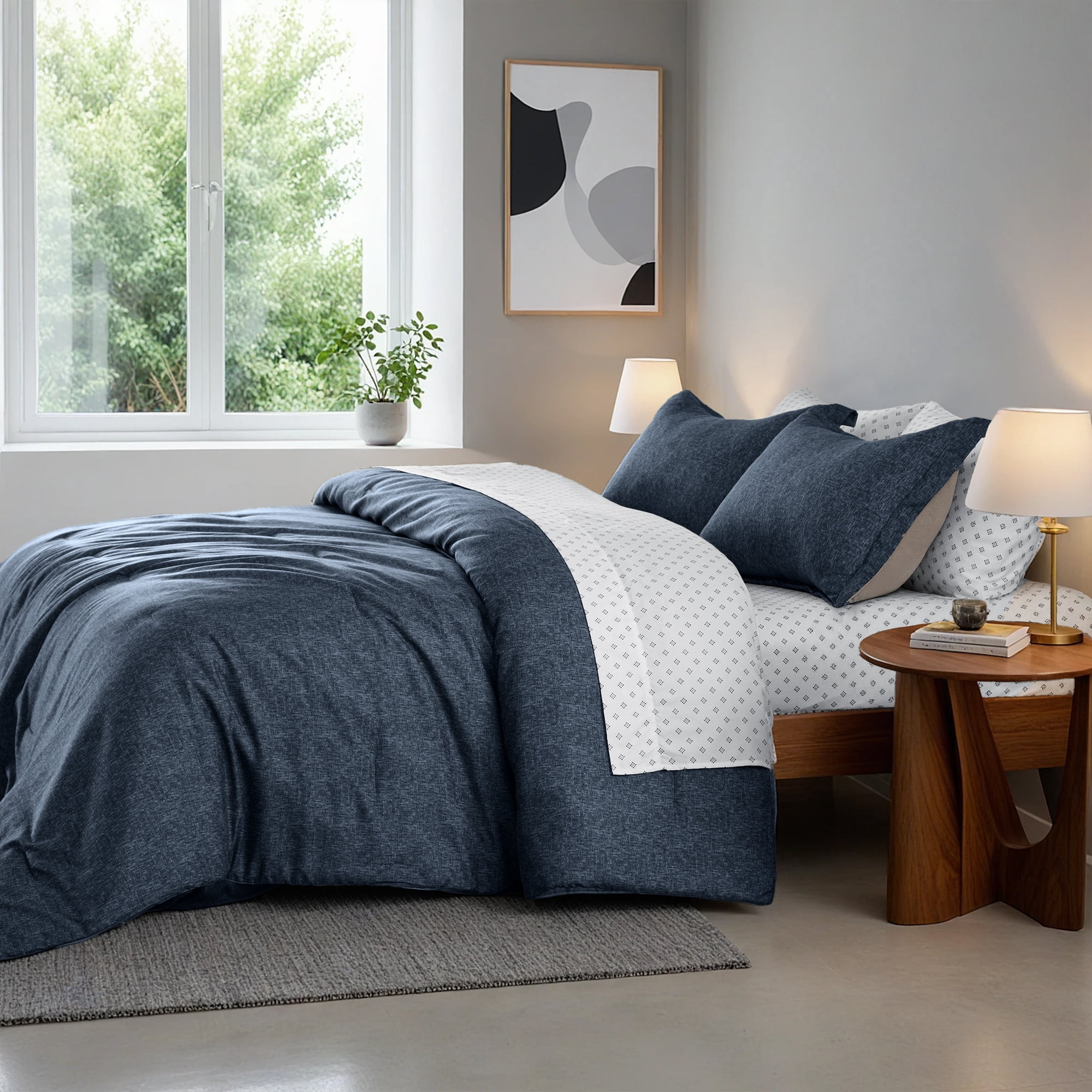 Regency Heights King Size Comforter Set, 7-Piece Reversible Bed in a Bag with Sheets, Navy