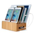 thumbnail image 1 of Soporte de carga de bambú para múltiples dispositivos con 4 puertos de carga USB 6 en 1 Soporte de carga USB para teléfono Tablet Smart Dock Charger Organizer JAMW Sencillez, 1 of 5