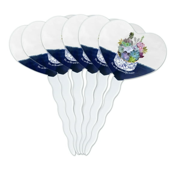 You are the Most Beautiful Creature Unique Succulents Heart Love Cupcake Picks Toppers Decoration Set of 6