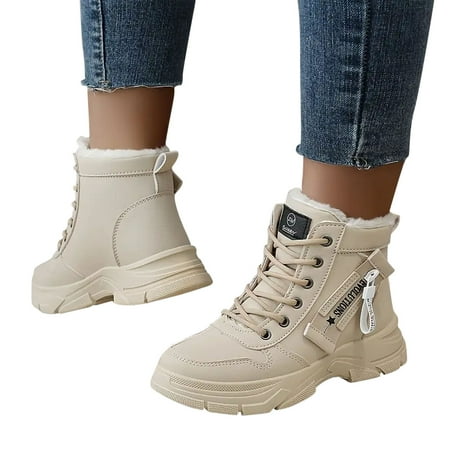 Xysaqa Warm Indoor Outdoor Ankle Boots  Women Winter Dress Shoes Versatile Warm High-Top Snow Boots Cotton Shoes Velvet Winter Boots for Women Fall Winter Savings!
