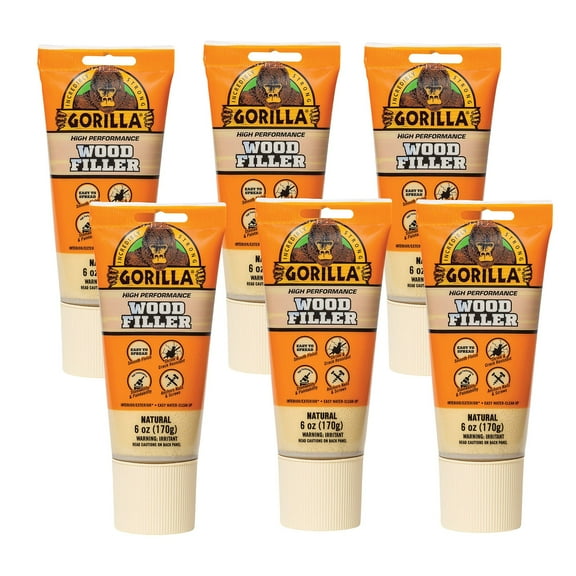 Gorilla All Purpose Wood Filler, 6oz Tube, Natural Pack of 6