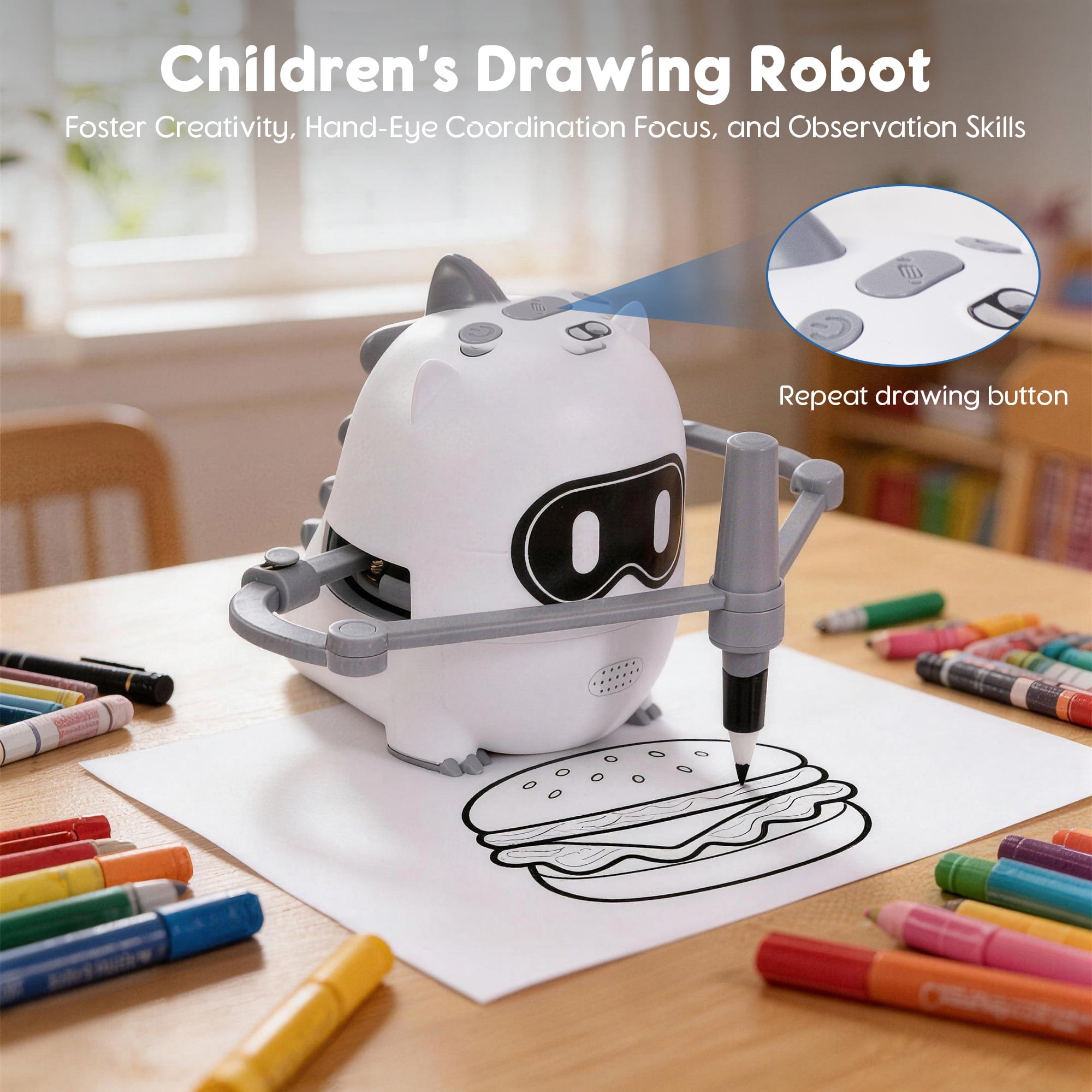 Learning Drawing Robot for Kids, Educational Robot Toys with Voice Interaction, Montessori Painting Smart Robots for Boys Girls birthday gifts Age 2-3-4