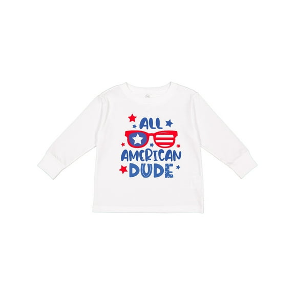 Inktastic 4th of July All American Dude with Red and Blue Glasses Boys Long Sleeve Toddler T-Shirt
