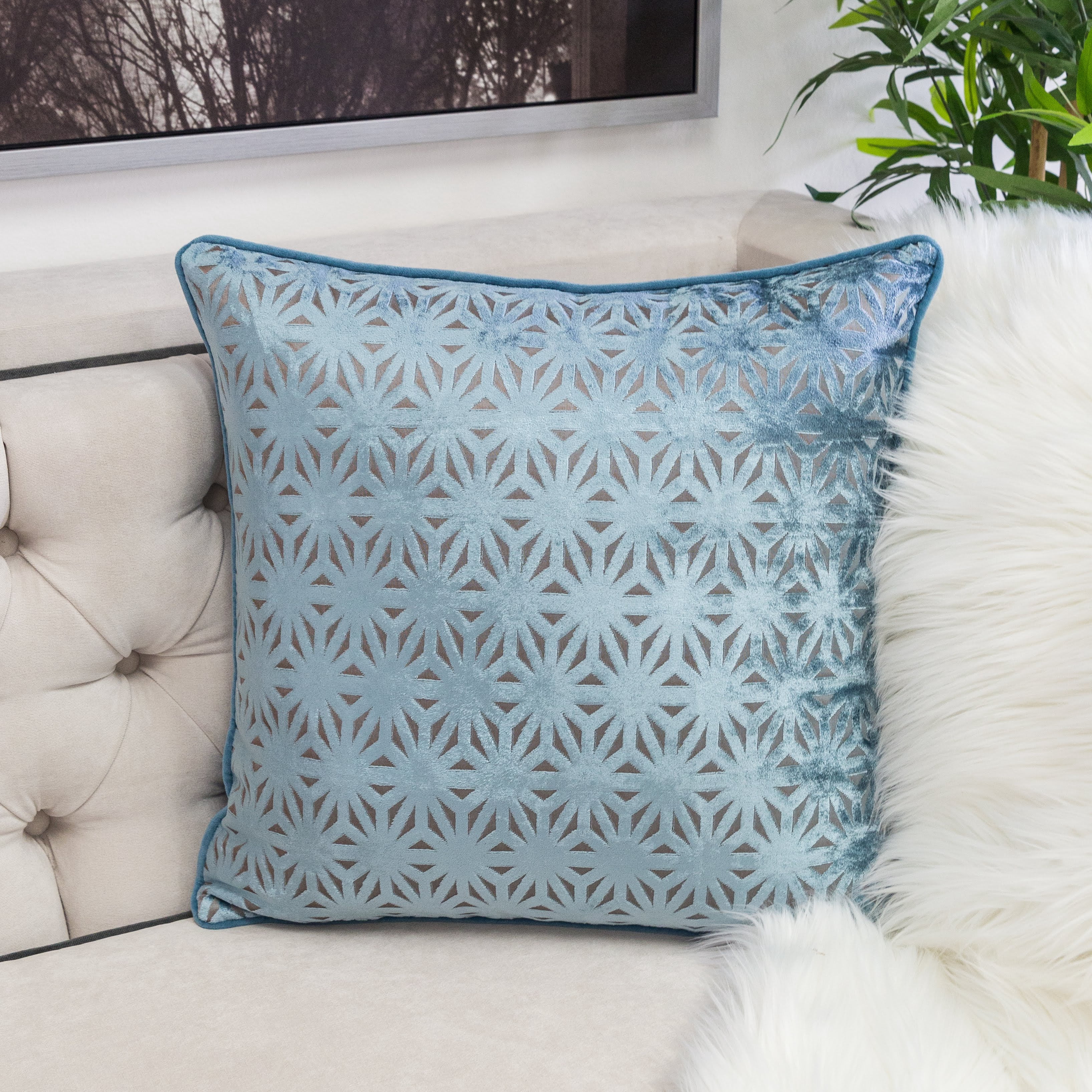 Hallie MINT Geometric Polyester 20 in. x 20 in. Throw Pillow
