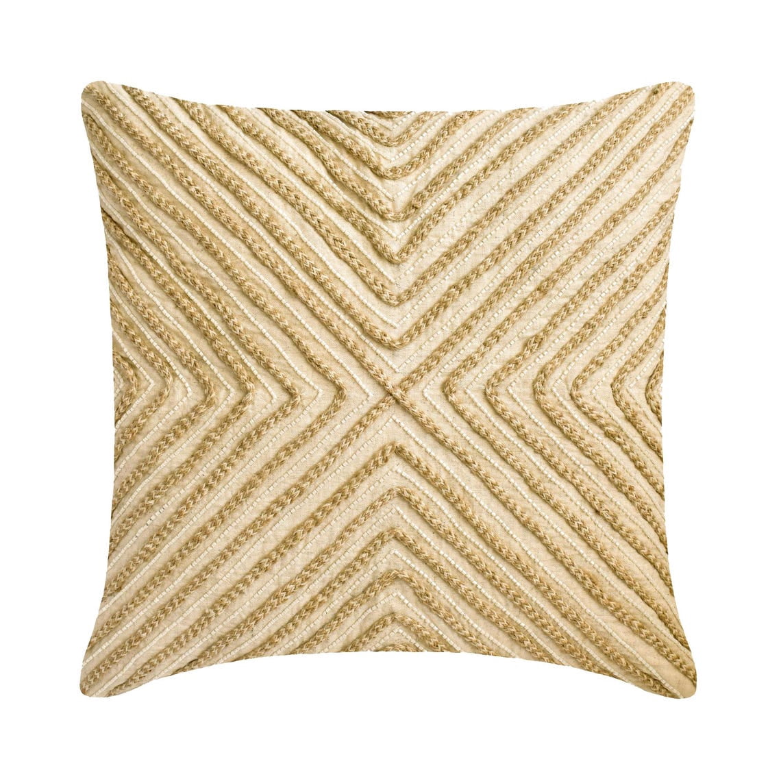 The HomeCentric Decorative Beige 14"x14" (35x35 cm) Throw Pillows, Linen Lace & Jute Throw Pillows For Couch, Geometric Pattern Modern Style - Jutee Love
