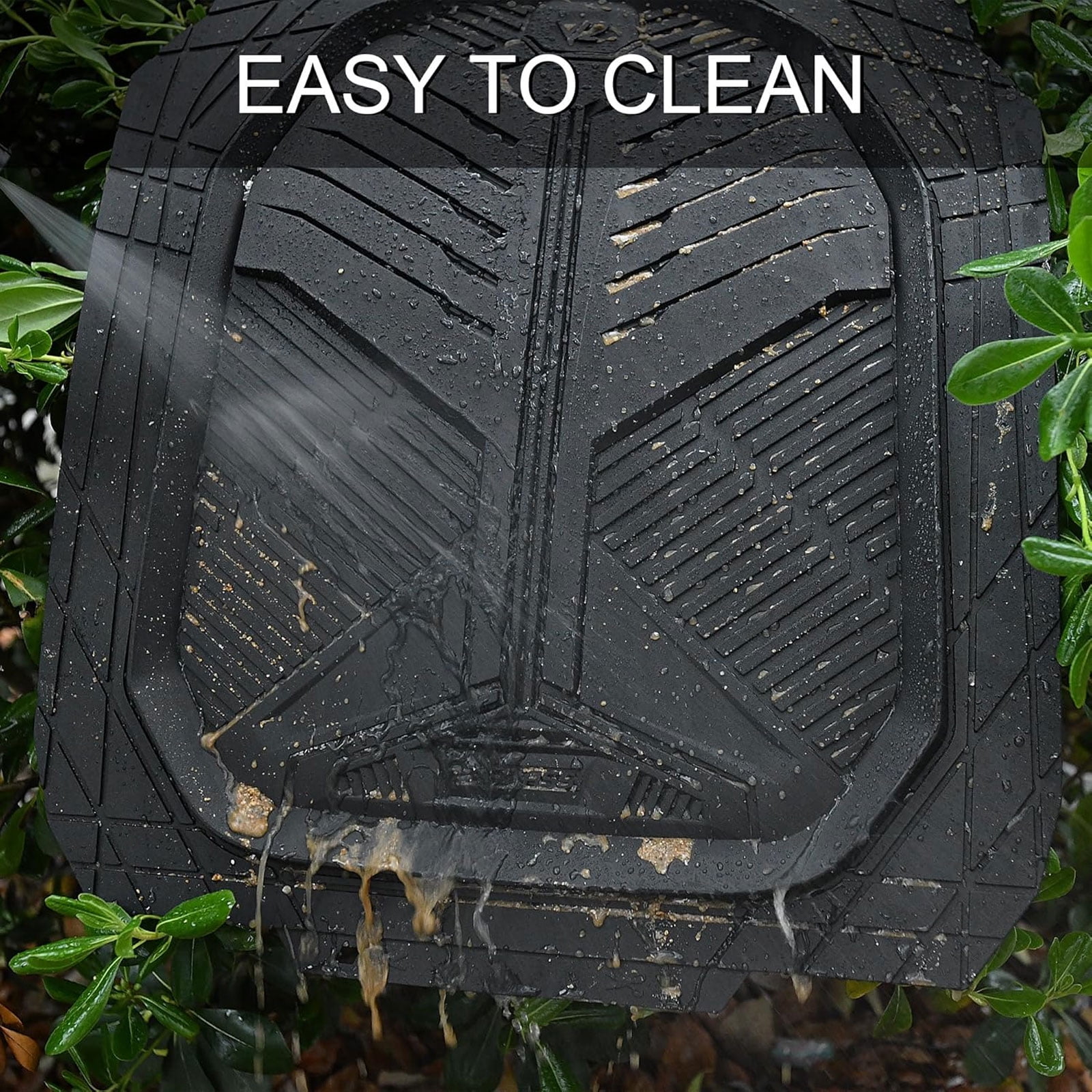 CAR GRAND Heavy duty rubble car floor mats full set deep dish trunk mat water proof anti slip all weather truck mats universal fit trim-to-fit trimmable all black