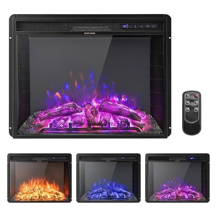 Electric Fireplace Insert 26 Inch, Recessed Wall Fireplace Heater with Adjustable Brightness, Control & Timer, Overheating Protection, 750/1500W Fireplace Insert for TV Stand, Black