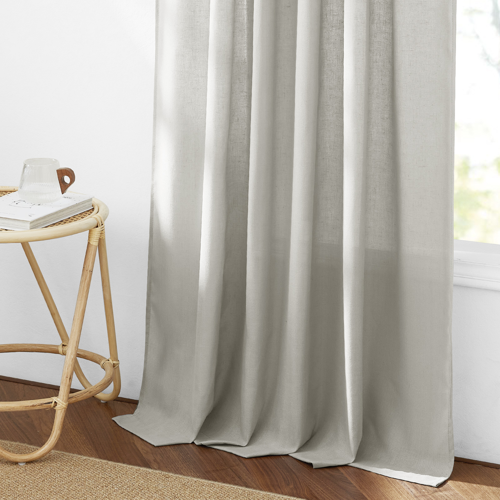StangH Natural Linen Grey Curtains 90 inches Long, Flax Linen Blend Semi Sheer Living Room Panels Farmhouse Retro Light Airy Window Drapes for Sliding Door Bedroom,Light Grey, W55 x L90, 2 Panels