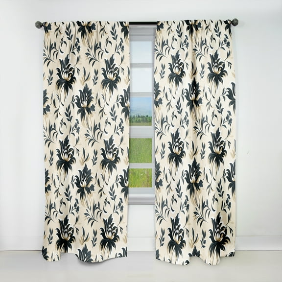 Designart "Smooth Beige Damask Elegance I" Damask Blackout Curtain Panels