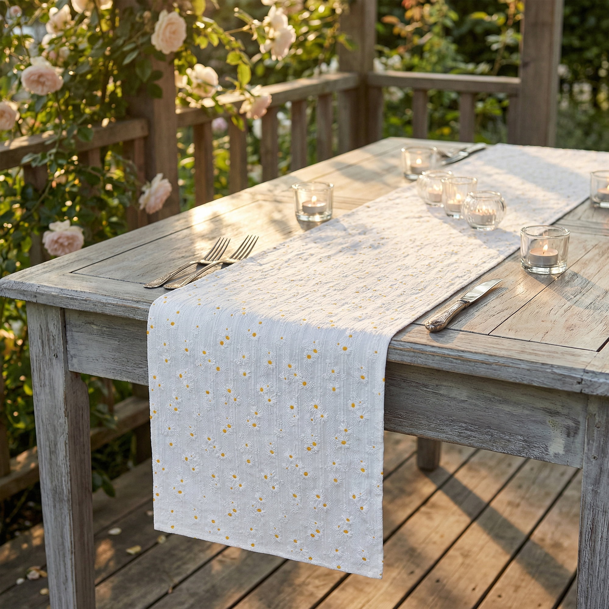 Unique Bargains Cotton Kitchen Runner for Dining Table Decoration Daisy 11.8" x 70.9"