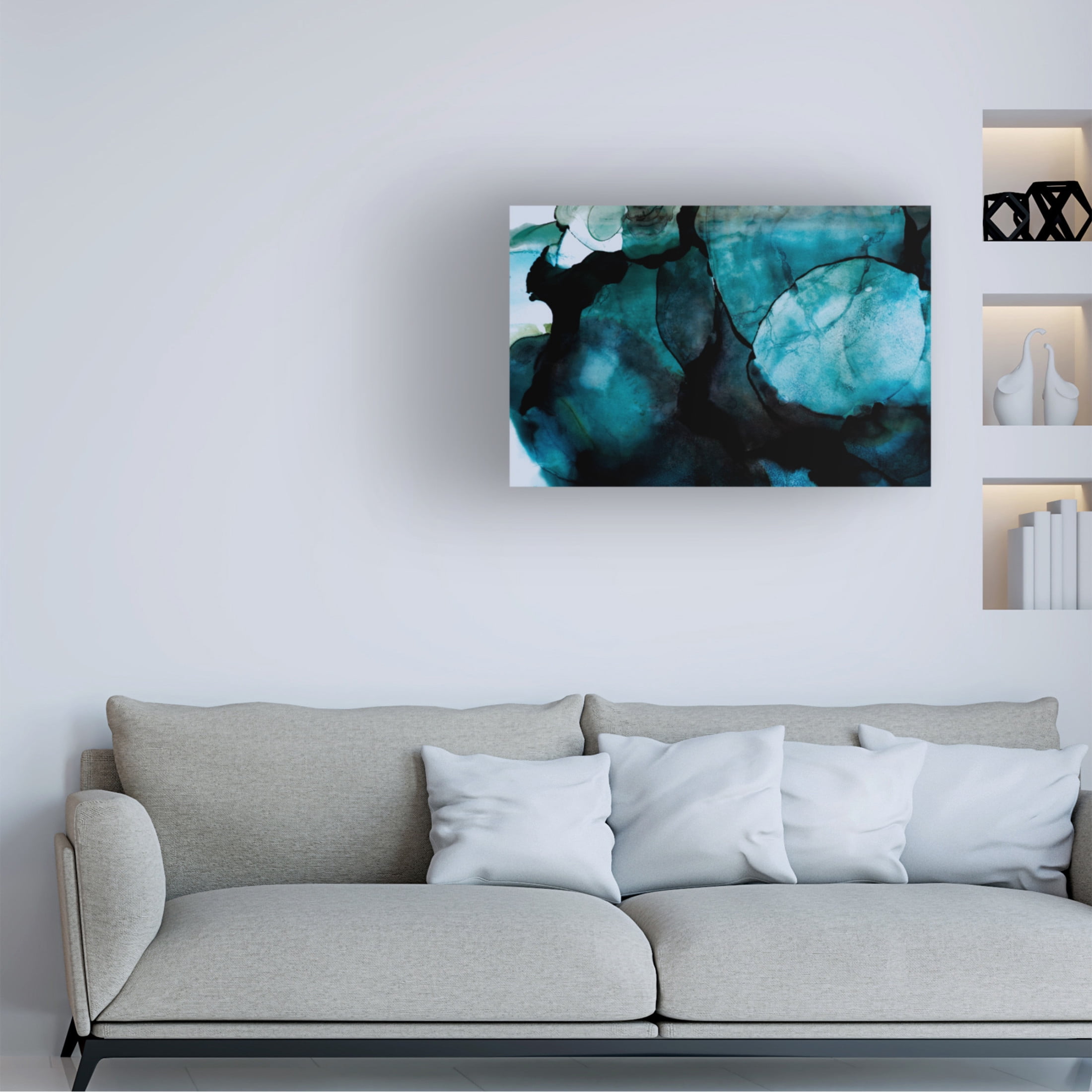 Canvas Wall Art - Tom Quartermaine 'Dark Blue Alcohol Ink' Wall Art for Living Room, Bedroom, or Office Décor by Trademark Fine Art - 47 x 30 Inches