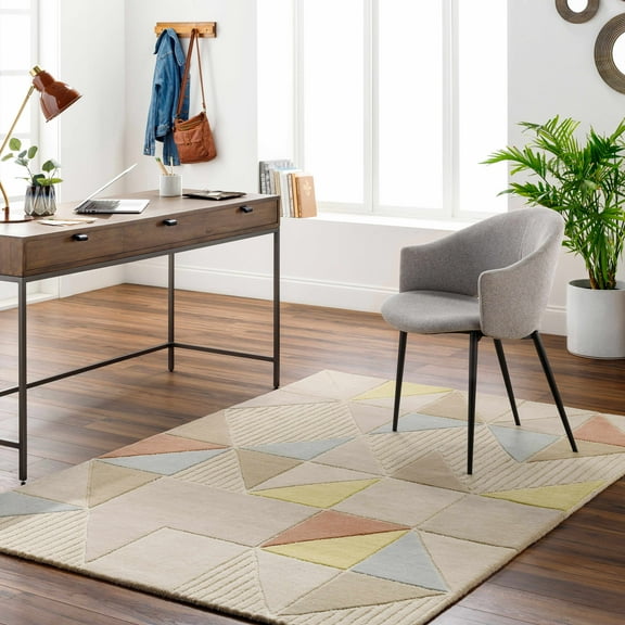 Hauteloom Mani Wool Living Room, Bedroom Area Rug - Contemporary - Oatmeal, Camel, Dark Beige - 2' x 3'