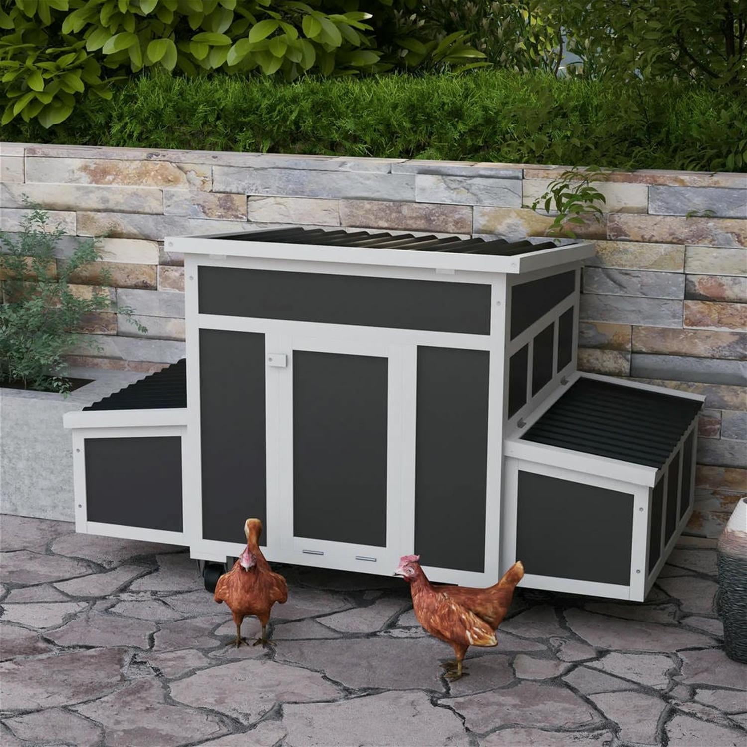 Demi Bonn 57" Wooden Chicken Coop with Nesting Box, Outdoor Hen House for 6 Chickens, Large Rabbit Hutch, Gray