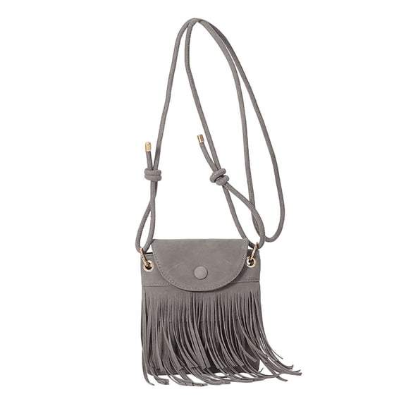 Mwjwdo Women's Western Fringe Suede Crossbody Bag, Single Strap Vintage Boho Mini Shoulder Purse for Casual Street Outfit Gray