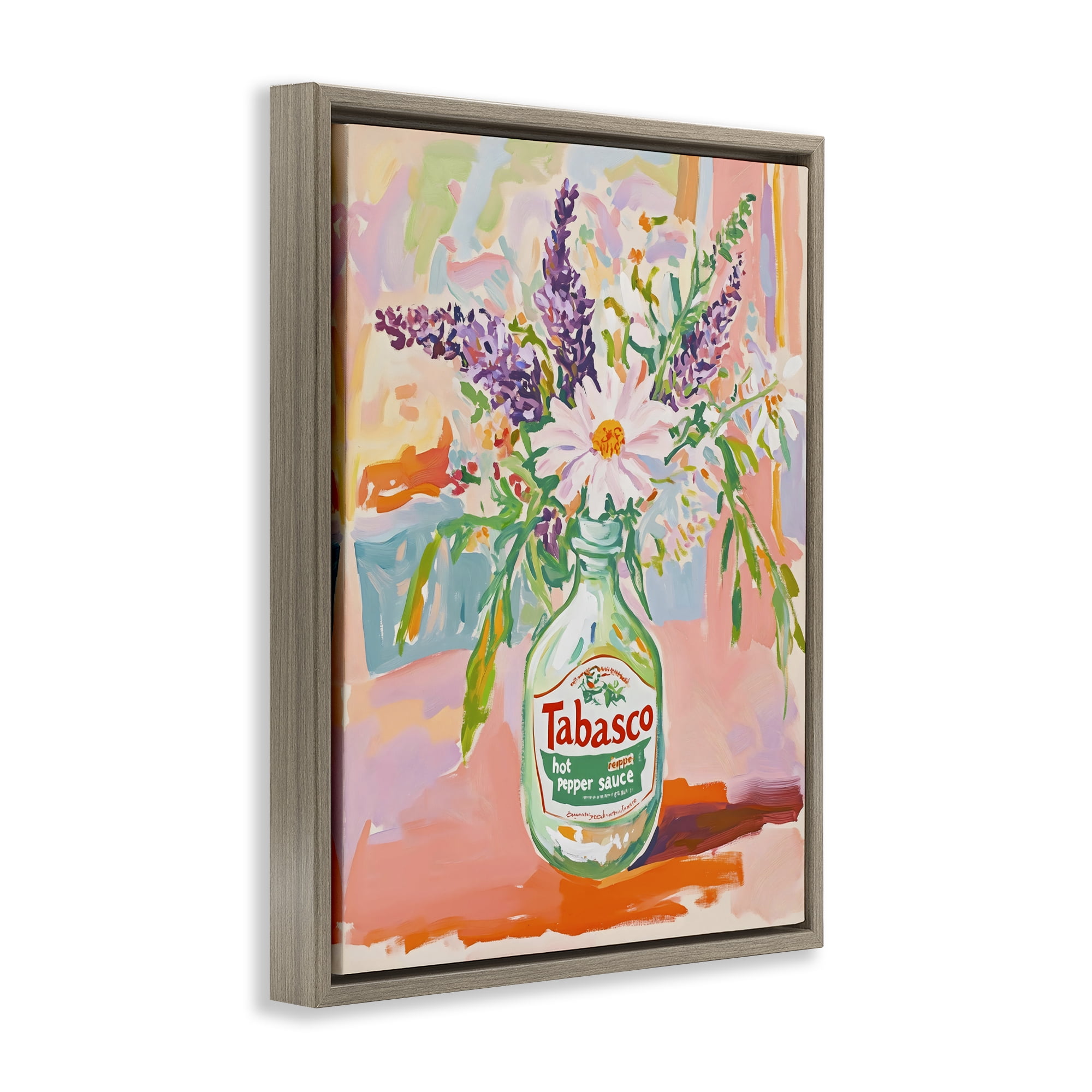 Stupell Industries Hot Sauce Bottle Bouquet Brown Framed Floater Canvas Wall Art, design by The Prints Vibe