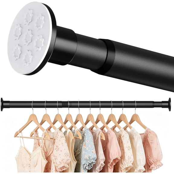 No Drilling Closet Rod, Adjustable Black Closet Rod, 28-98 Inches Heavy-Duty Closet Tension Rods for Hanging Clothes for Wardrobes, Closet, Laundry & Bathroom (Black)