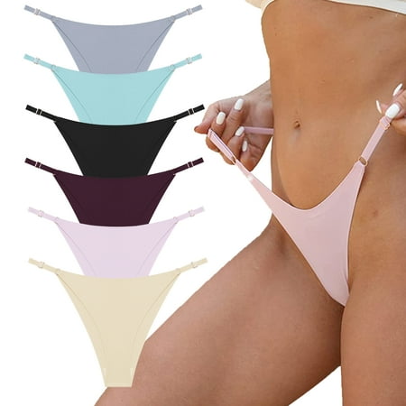 

Buankoxy Adjustable Bikini Underwear for Women String Seamless Panties High Cut No Show Sexy Cheeky Panty 6 Pack